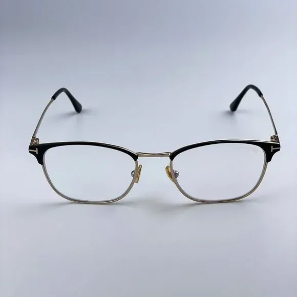 Tom Ford FT5750-B 001 Eyeglasses Black Gold Blue Block Square Unisex - Picture 1 of 12